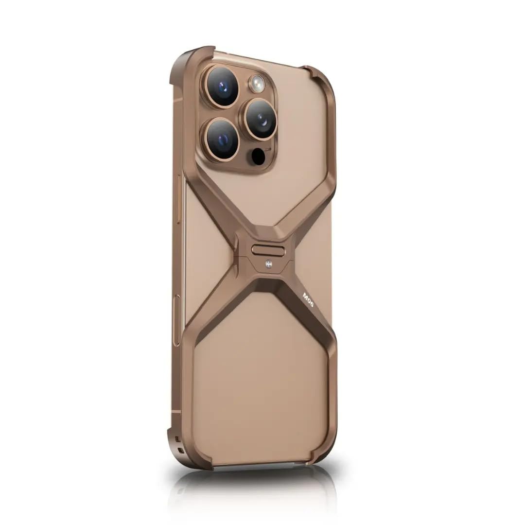 iPhone 16 Super Slim Premium Metal Luxury Aluminum Frameless X Shaped Case - Desert Titanium